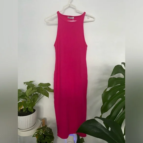 open lace back dress ZARA Women's Velvet Pink Sleeveless Back Zipper Sweetheart Neck Midi Dress  Sz S main image 1